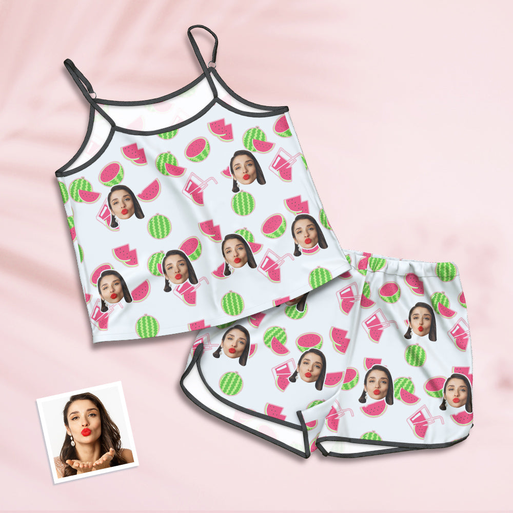 Custom Face Camisole Sleepwear Personalized Lingerie Set Summer Pajamas - Watermelon - MyFaceTshirt