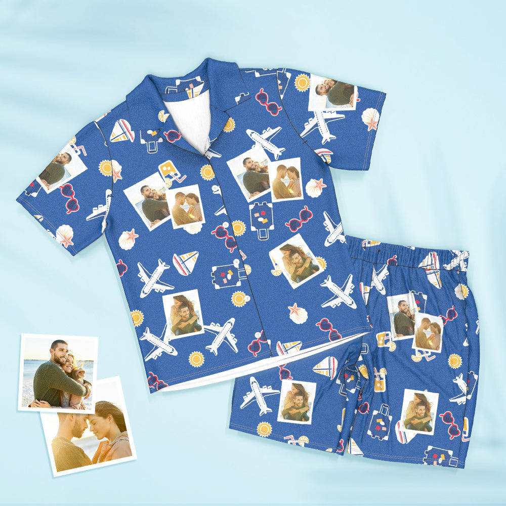 Custom Photo Short Sleeved Pajamas Personalised Travel Pajama Women Men Summer Pajamas Summer Gifts - MyFaceTshirt