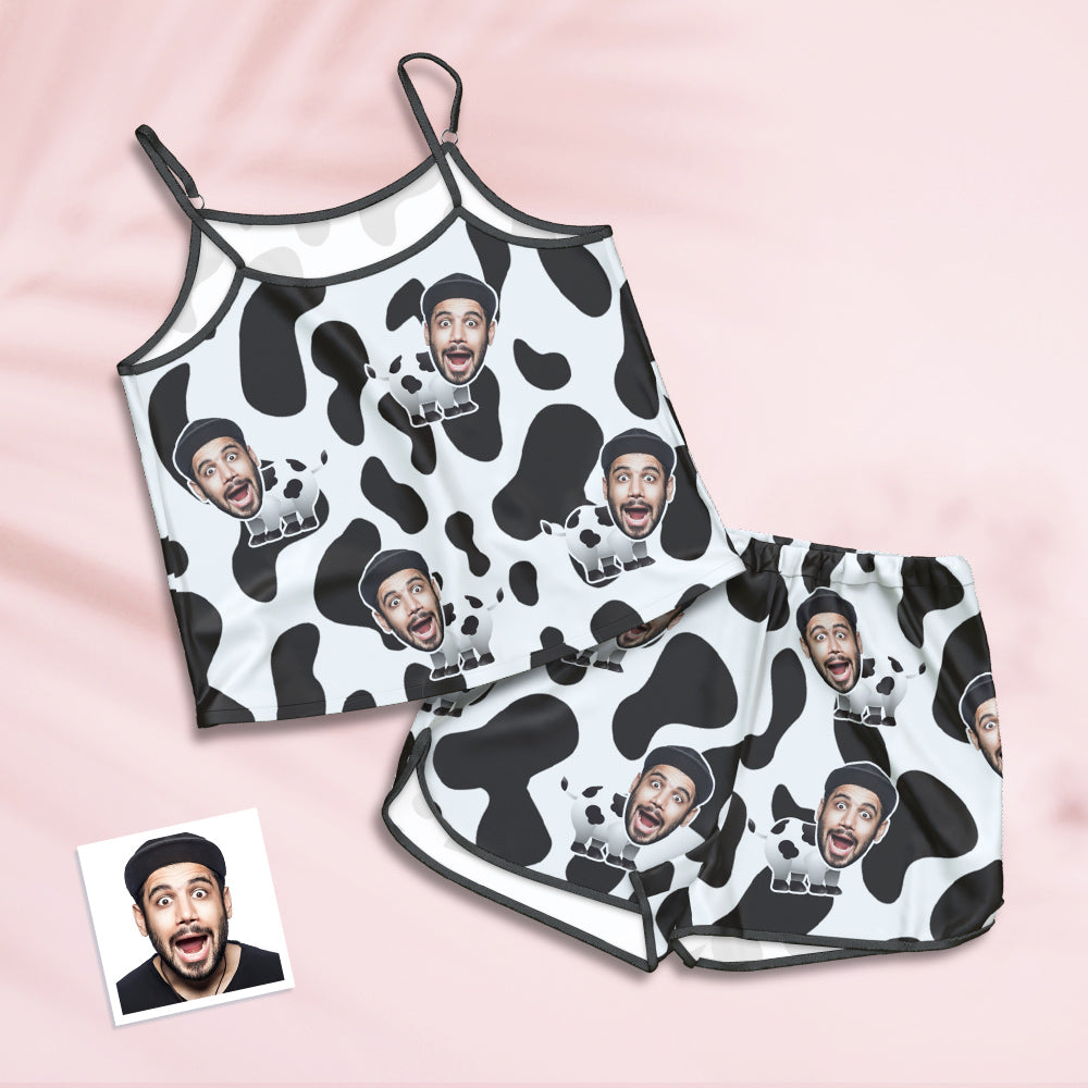Custom Face Camisole Sleepwear Personalized Lingerie Set Summer Pajamas - Cow - MyFaceTshirt