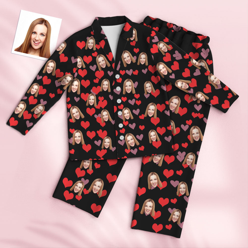 Custom Face Pajamas Personalized Photo Pajama Women Men Set Pajamas Love Hearts - MyFaceTshirt