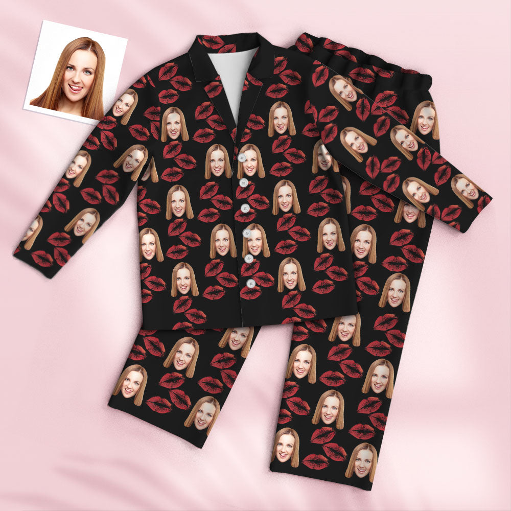 Custom Face Pajamas Personalized Special Love Hearts Women Men Lips Pajama Set - MyFaceTshirt
