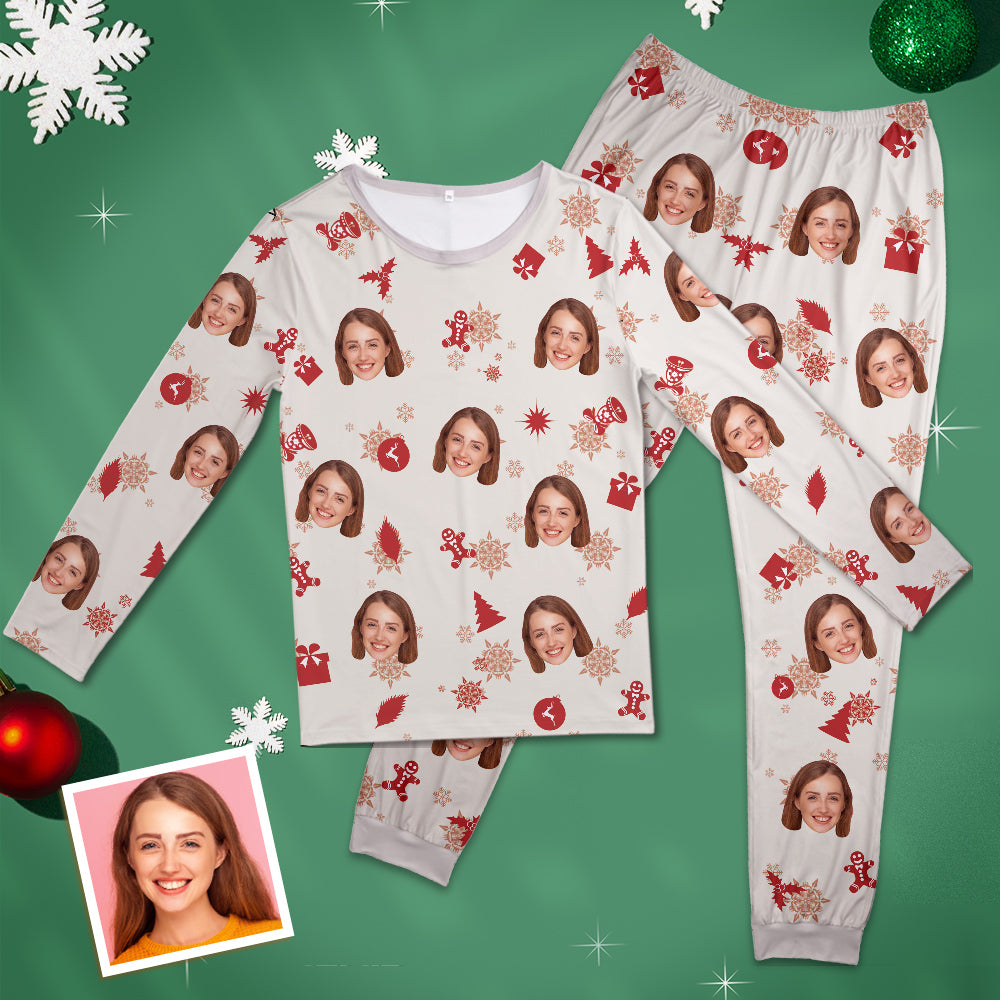 Custom Face Pajamas Personalized Round Neck Long Pajamas Christmas Gift For Women - MyFaceTshirt