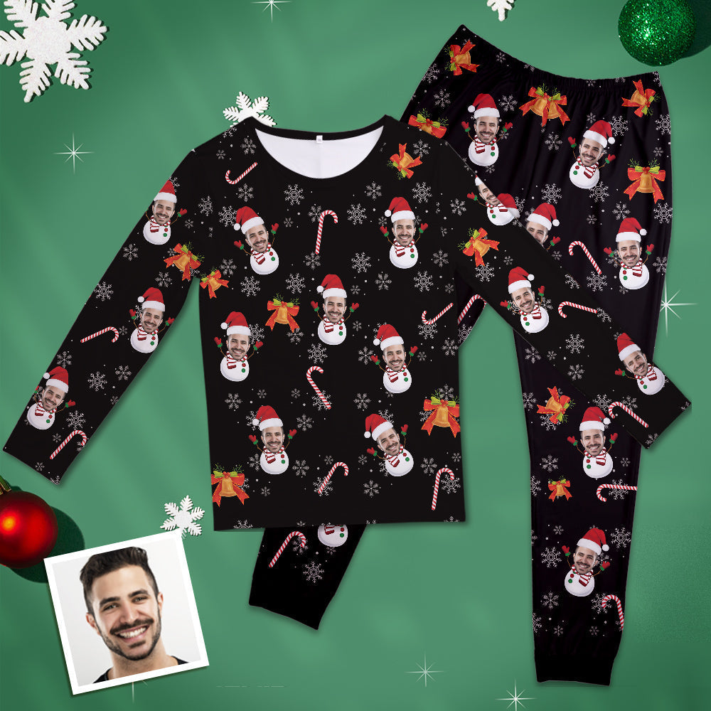 Custom Face Pajamas Personalized Round Neck Long Pajamas Snowman Christmas Gift For Women - MyFaceTshirt