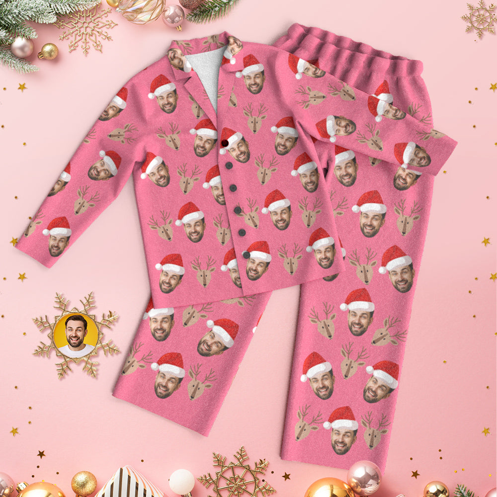 Custom Face Deer Pajamas Personalized Pink Pajamas Women Men Set Christmas Gift - MyFaceTshirt