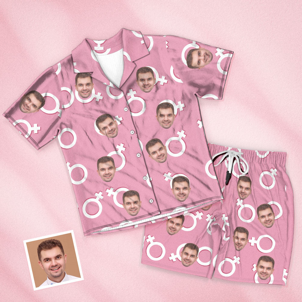 Custom Face Short Pink Sleeved Pajamas Personalized Photo Sleepwear Women Men Summer Pajamas Valentine's Day Gift - MyFaceTshirt