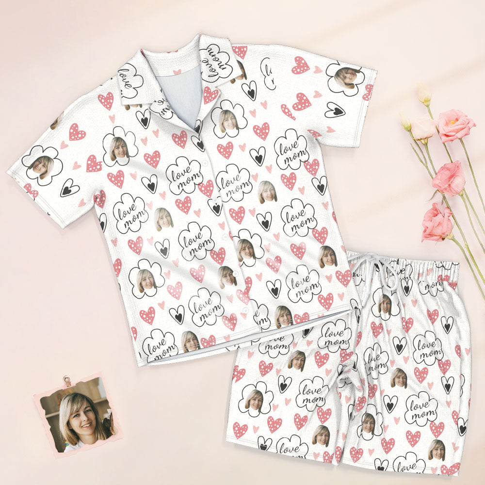 Custom Face Short Sleeved Pajamas Personalized Photo Sleepwear Women Summer Pajamas Love Mom - MyFaceTshirt