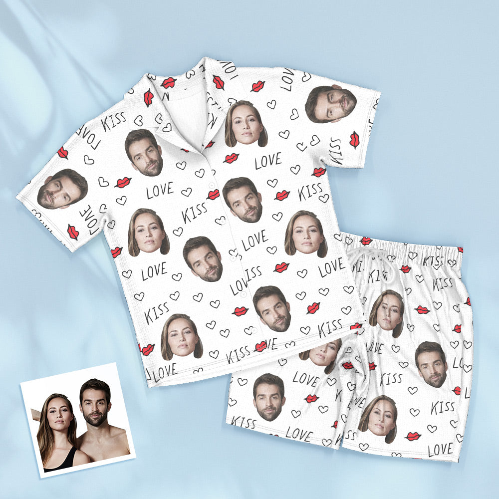 Custom Couple Face Short Sleeved Pajamas Personalized Photo Sleepwear Women Men Love Gifts - MyFaceTshirt