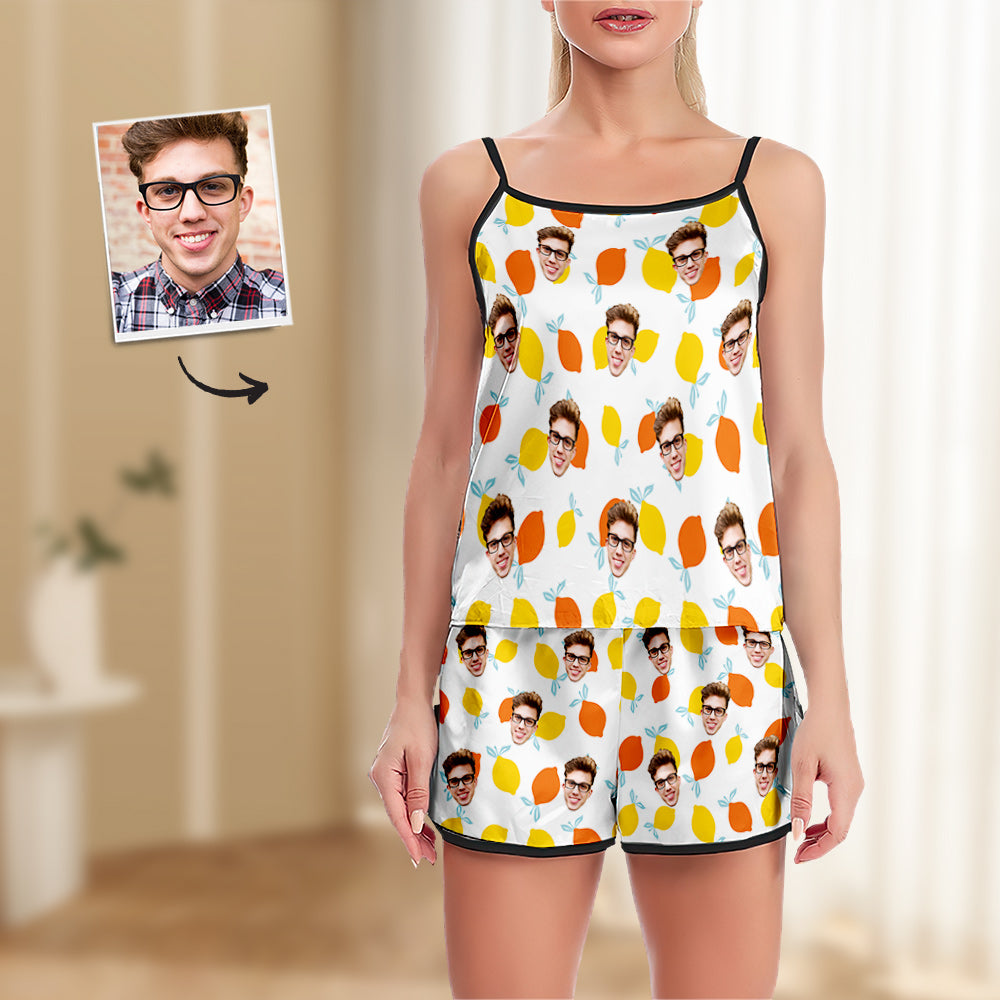 Custom Face Pajamas Cool Summer Suspender Sleepcoat Shorts Lingerie Set Summer Sleepwear - MyFaceTshirt