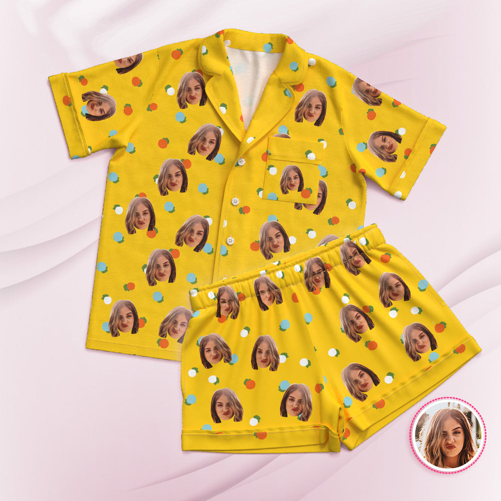 Custom Face Short Sleeved Pajamas Personalized Photo Yellow Sleepwear Holiday Gifts - MyFaceTshirt