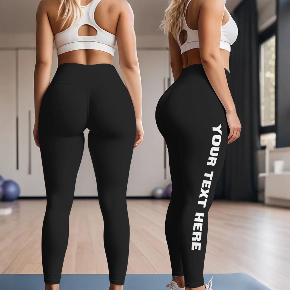 CUSTOM LEGGINGS Black Pants Workout Yoga Gym Your Text Here Personalized Customized Printed  Funny Booty Squat Butt Ass Girl  Wife Gift