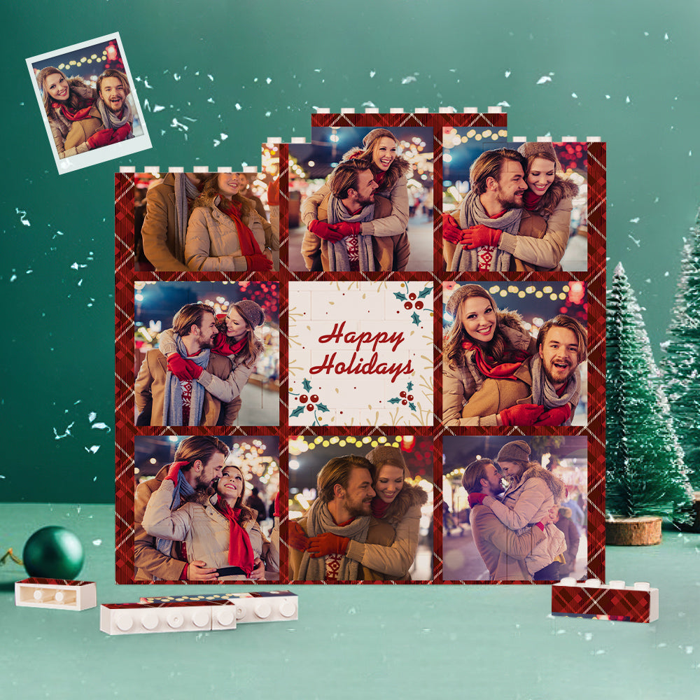 Custom Building Block Puzzle Square Photo Brick Happy Holidays - MyFaceTshirt