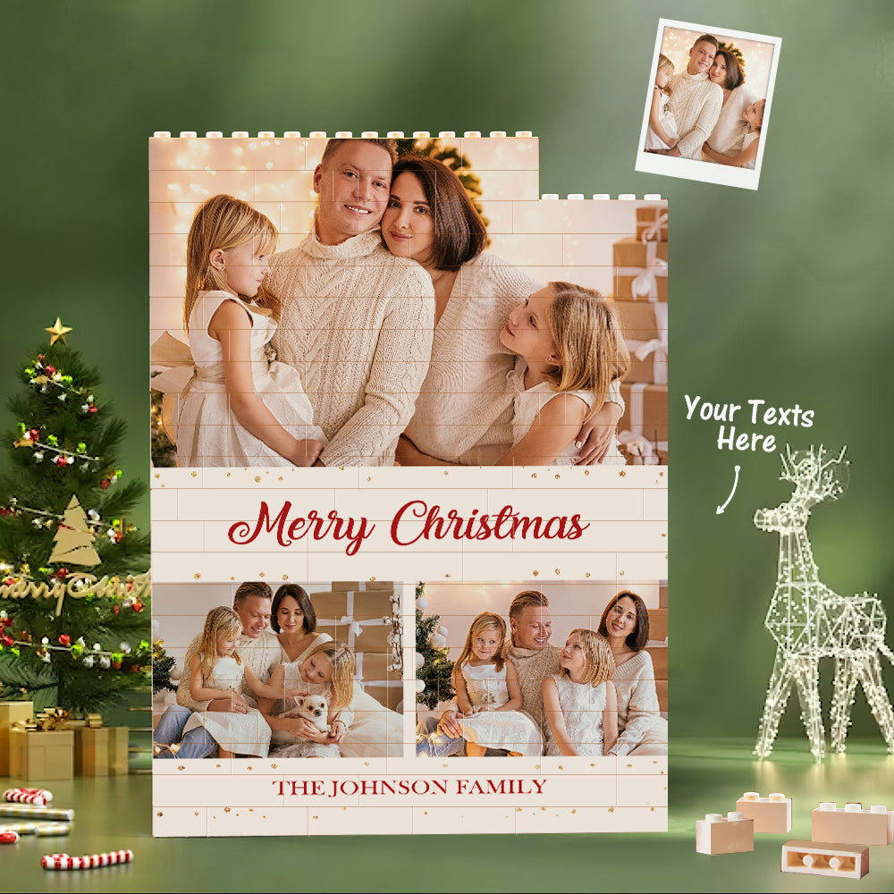 Custom Building Block Puzzle Vertical Building Photo Brick Merry Christmas - MyFaceTshirt