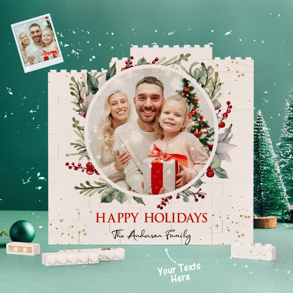 Custom Building Block Puzzle Square Family Photo Brick Happy Holidays - MyFaceTshirt