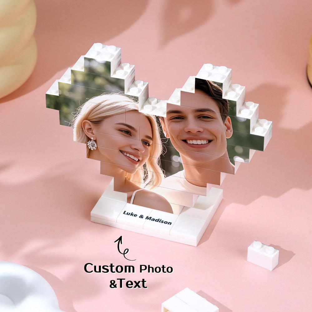 Personalized Heart Shape Photo Building Block with Stand Custom Brick Puzzle Gift for Lover - MyFaceTshirt