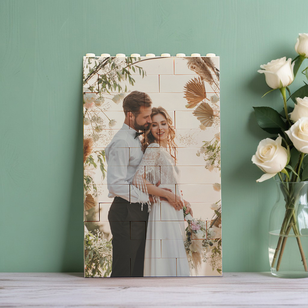 Wedding Anniversary Gift Custom Text Frame Personalized Music Vertical Photo Brick Block  Brick Rectangle Building Photo Block Music Code