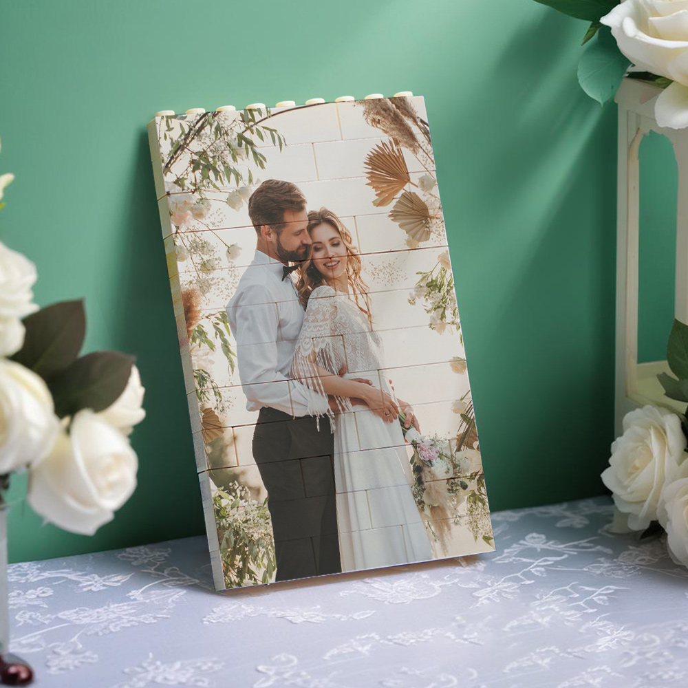 Wedding Anniversary Gift Custom Text Frame Personalized Music Vertical Photo Brick Block  Brick Rectangle Building Photo Block Music Code