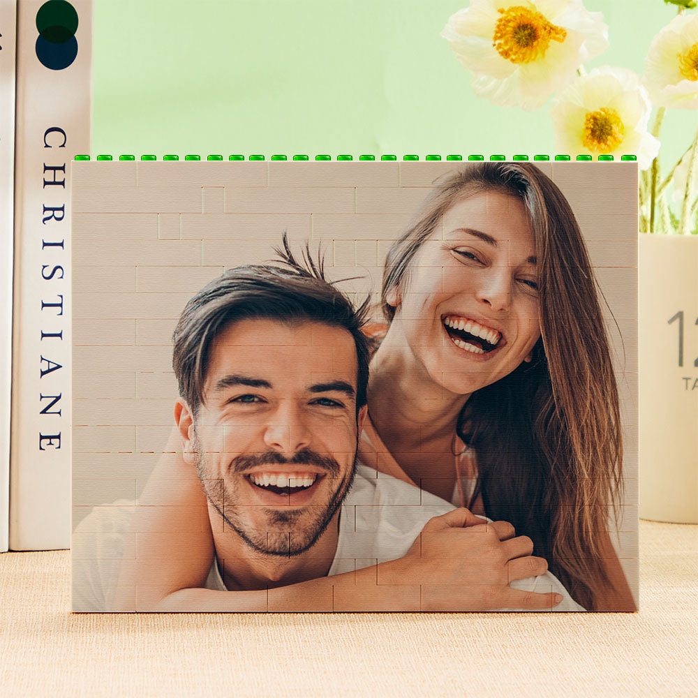 Personalised Green Building Bricks Horizontal Photo Block - MyFaceTshirt
