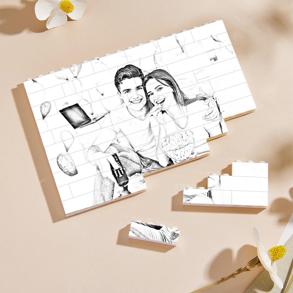 Custom Photo Engraved Effect Building Blocks For Lovers White And Black Color Perfect For Valentine's Day - MyFaceTshirt