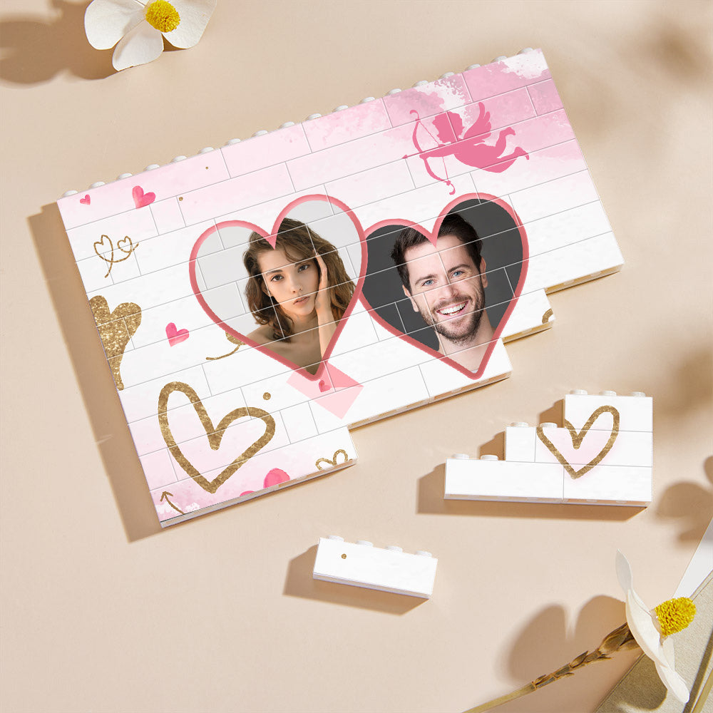 Personalized Double Heart Building Brick Custom Photo Block Square Shape - MyFaceTshirt