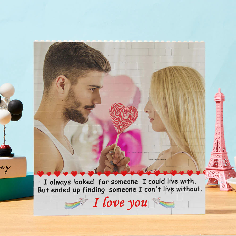 Gifts for Her Personalised Building Brick Square Photo Block I Love You - MyFaceTshirt