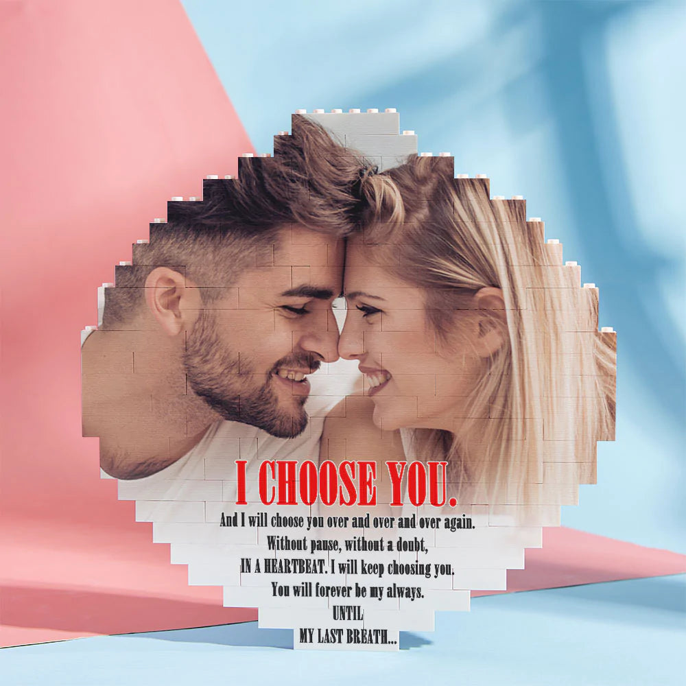 Custom Personalised Brick Round Building Photo Block Frame I Choose You - MyFaceTshirt