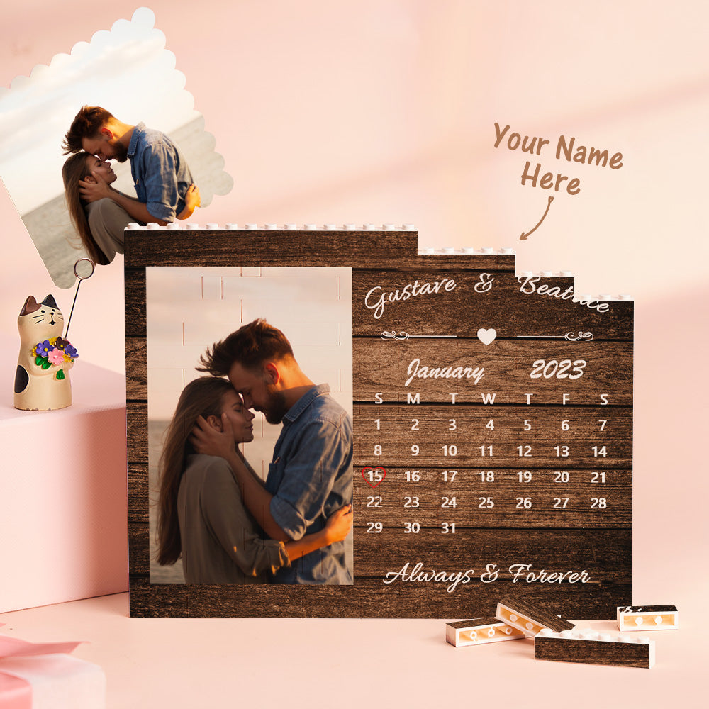 Custom Building Block Puzzle Horizontal Trio Photo Brick Calendar Anniversary Valentine Gift - MyFaceTshirt