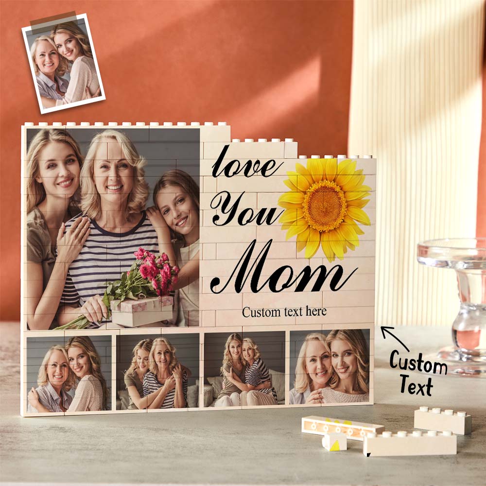 Custom Building Block Puzzle Horizontal Trio Photo Brick Love You Mom Mother's Day Gift - MyFaceTshirt