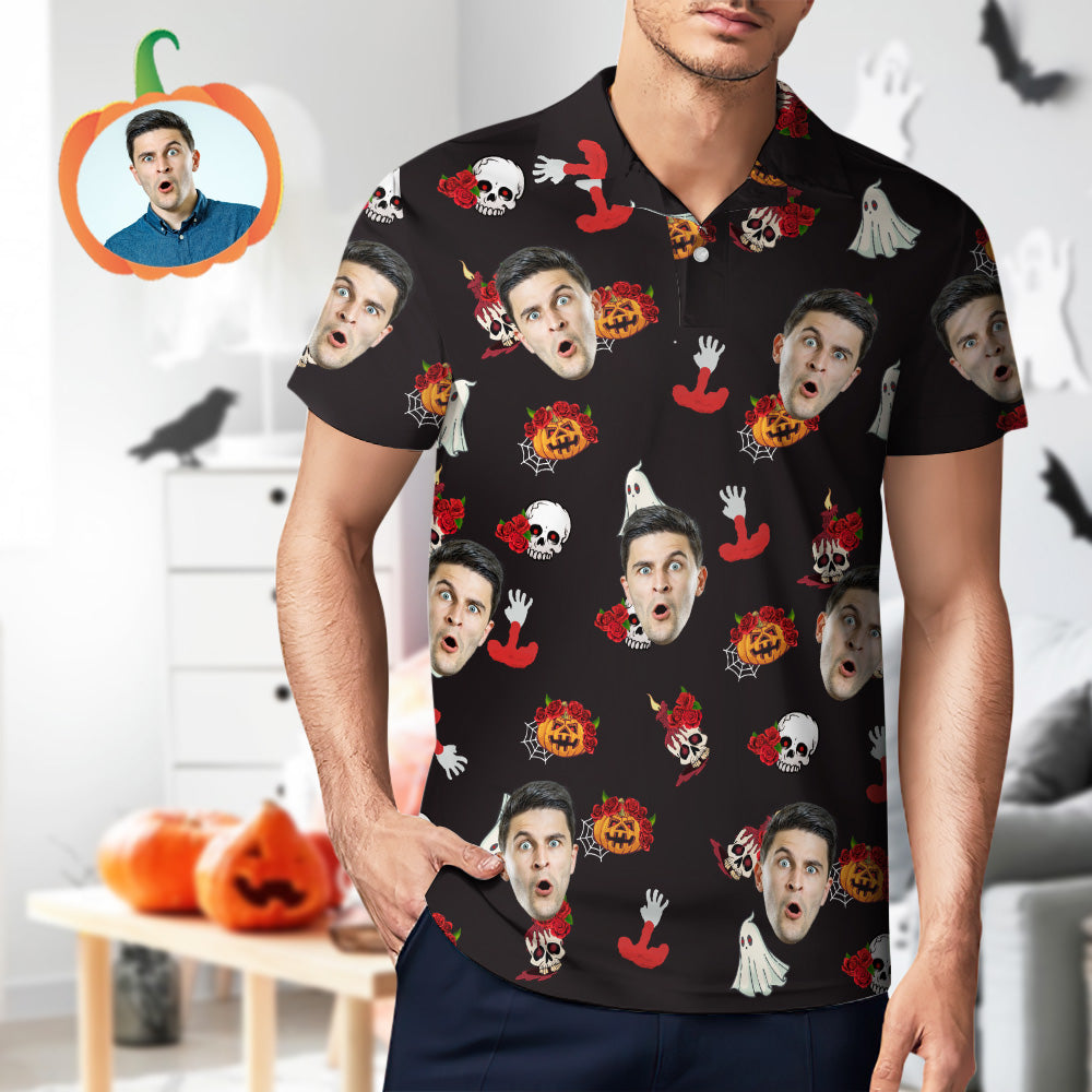 Men's Custom Funny Face Shirt Personalized Golf Shirts For Halloween Gift