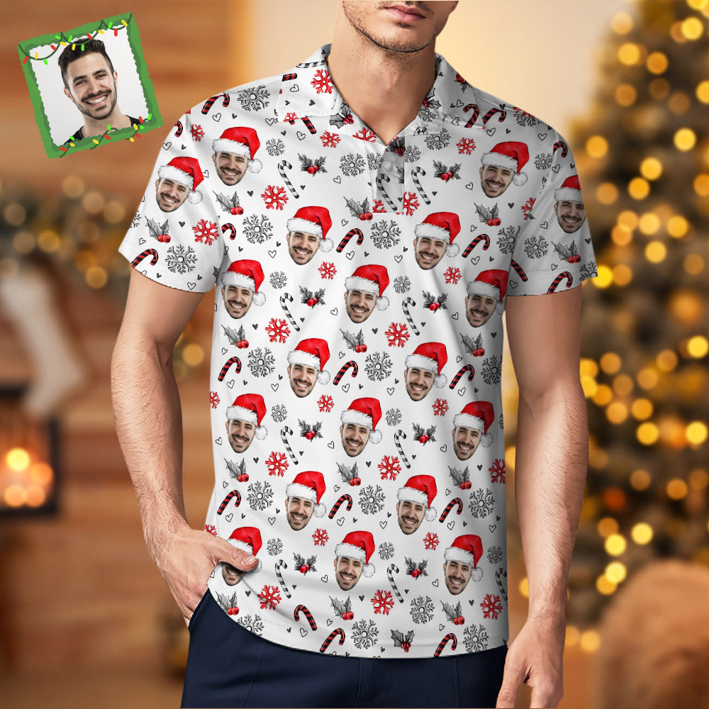 Men's Custom Face Shirt Personalized Short Sleeve Golf Shirts Merry Christmas Gift