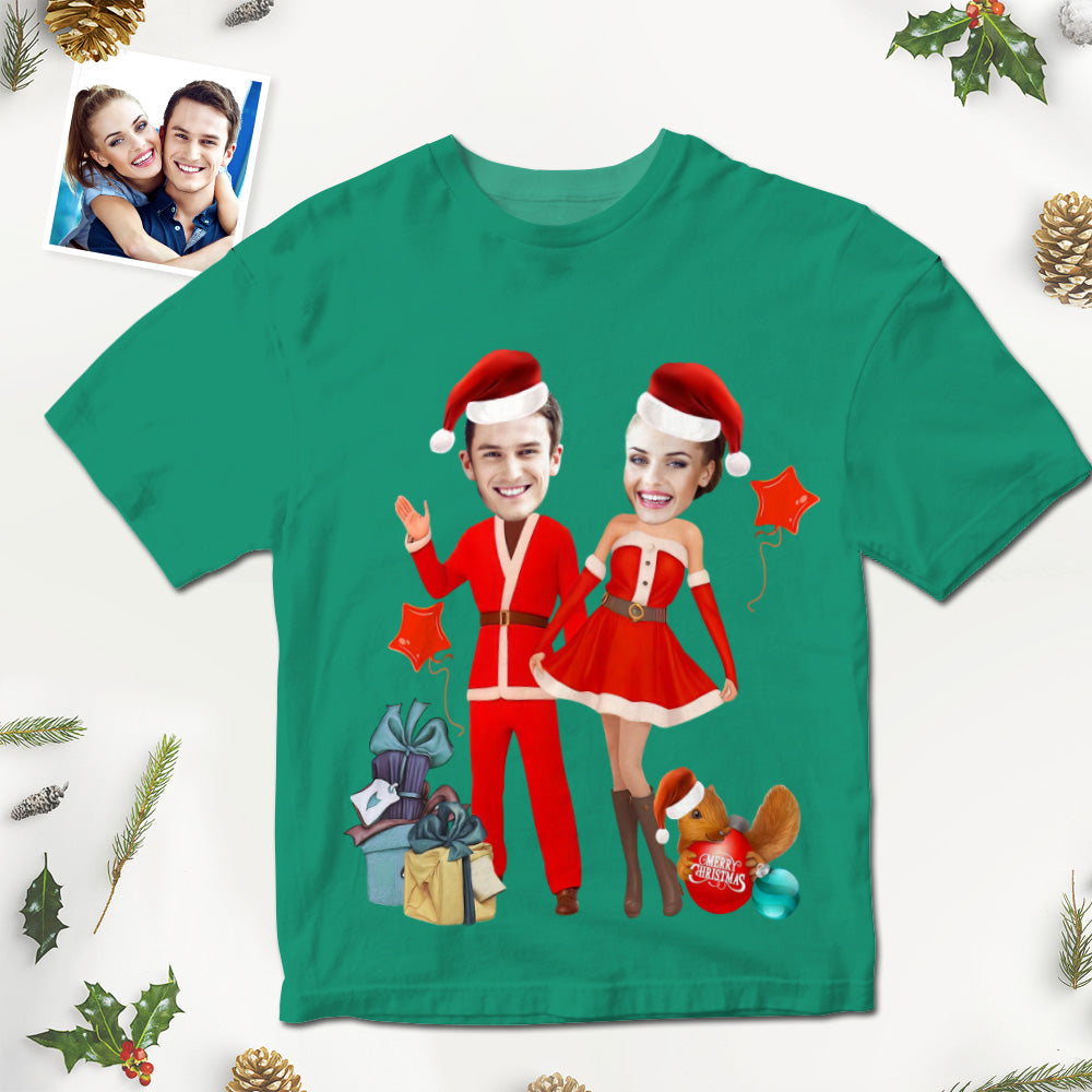 Custom Face Printed T-Shirt Personalized Two Faces On Christmas Shirt Gifts - Santa Gift