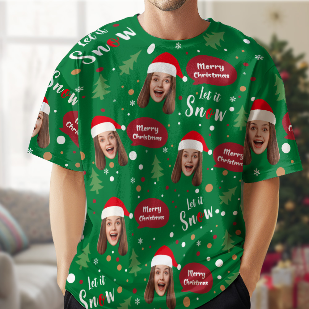 Custom Face T-shirt Christmas Gifts Santa Face Christmas T-shirt