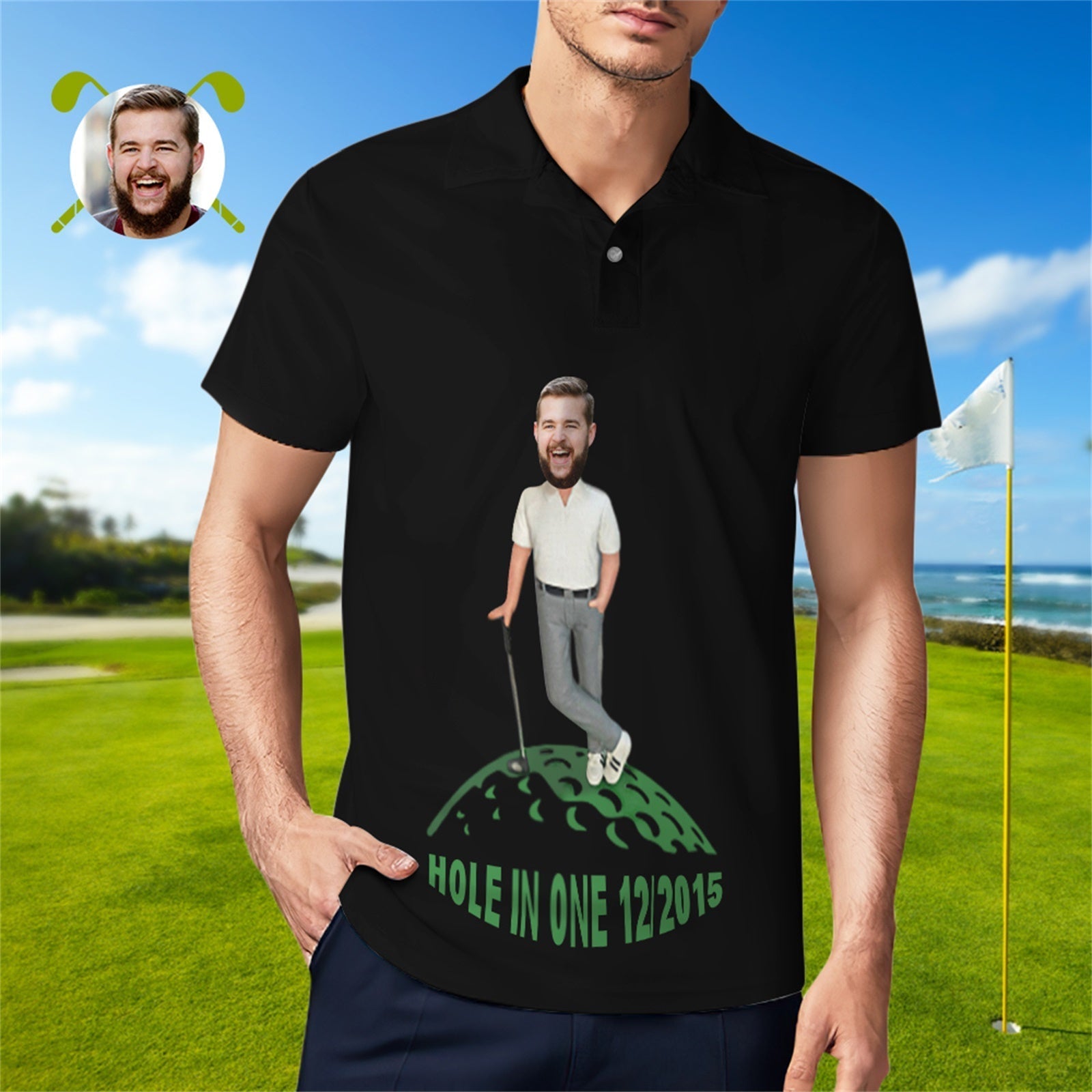Custom Face Polo Shirt For Men Hole In One Golf Polo Shirt Gift For Golfer - SantaSocks