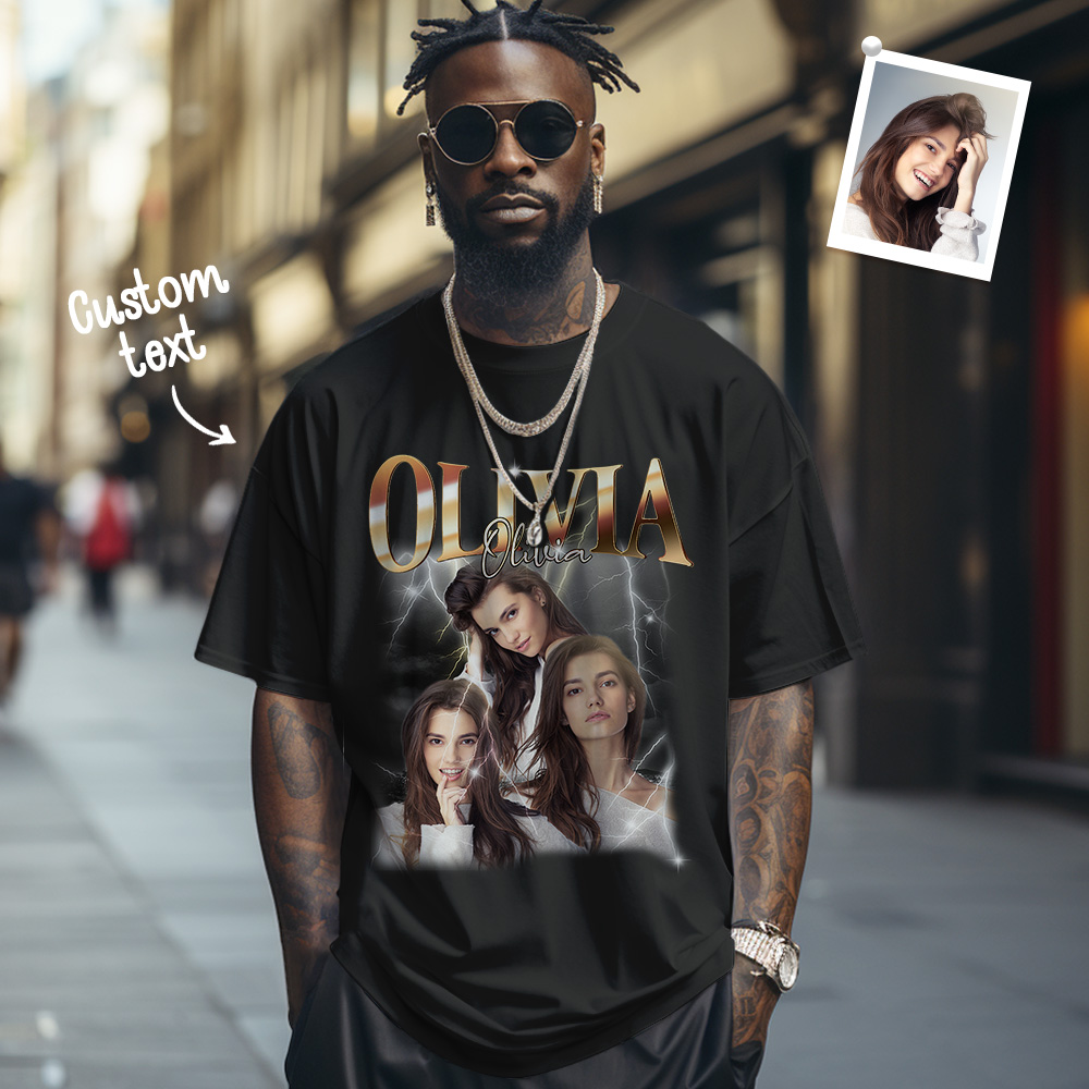 Custom Name T-shirt Personalized Photo Vintage Tee Gift For Him Gift For Her