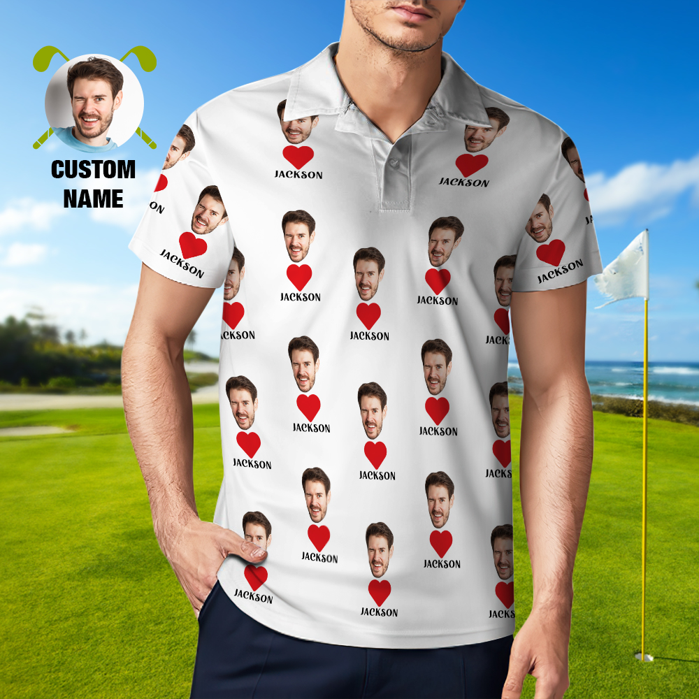 Custom Name Polo Shirt Personalized Hearts Short Sleeve Golf Shirt with Picture Logo Custom Polos for Men