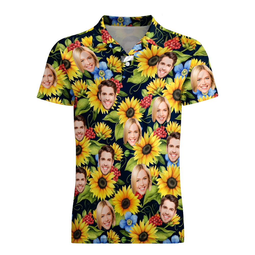 Custom Polo Shirt with Face Personalized Sunflower Polo Shirt for Men Gift for Him