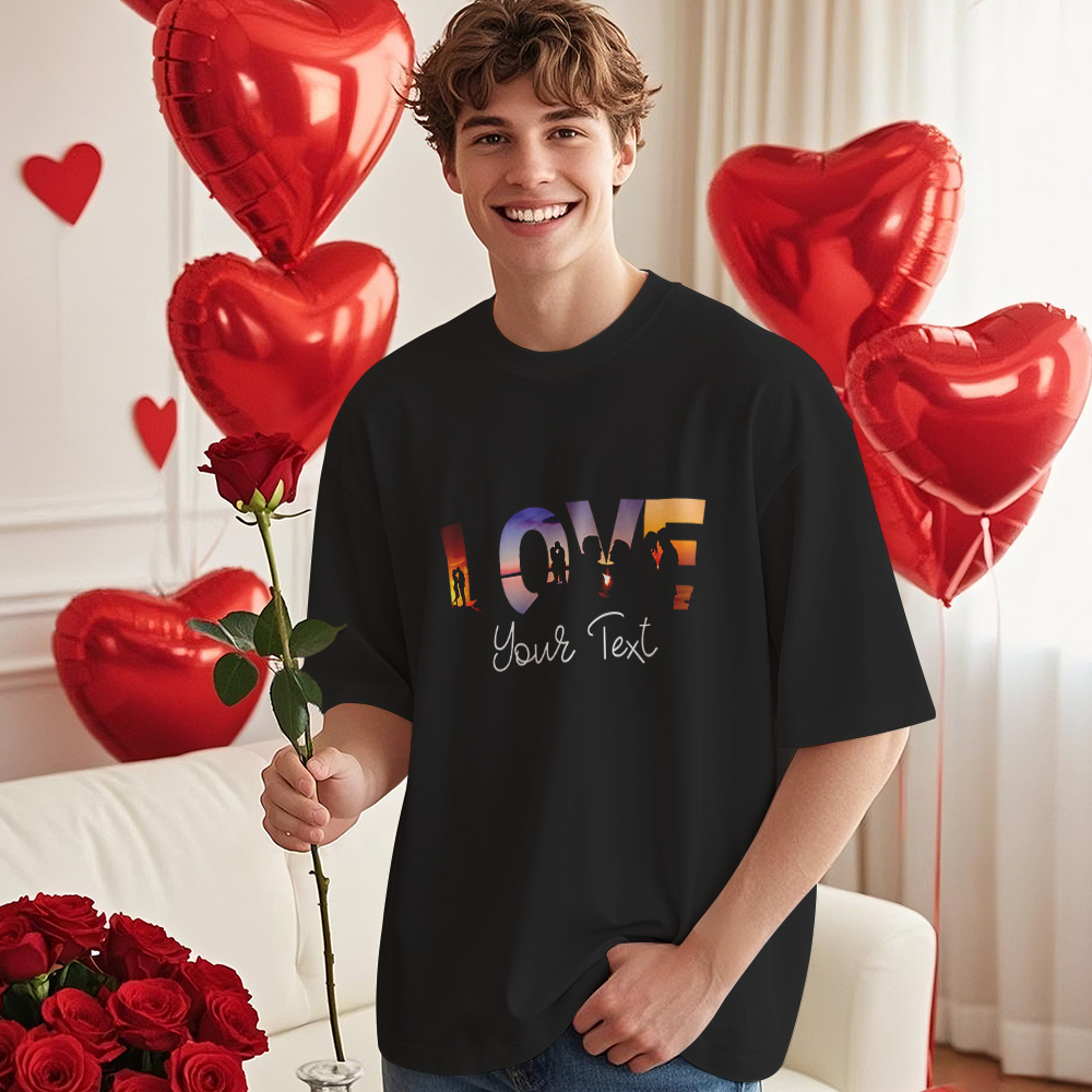 Custom Love Photo T-Shirt Personalized With T-Shirts Name Cinematic Feel Valentine's Day Gift