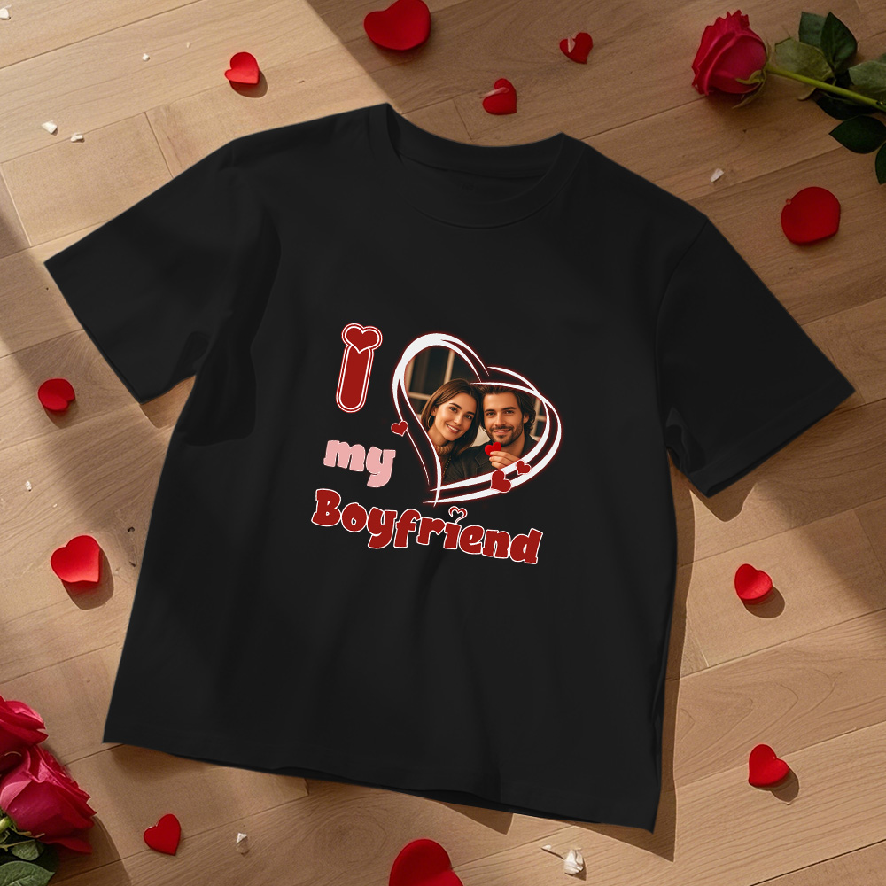 Custom Vintage Photo Printing T-shirt Personalized  I Love Him Her Photo Vintage T-shirt