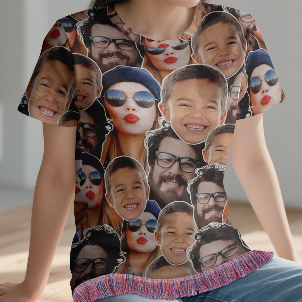 Custom Vintage Tassels Photo T-Shirt Personalized Photo T-Shirt Gift For Him For Her