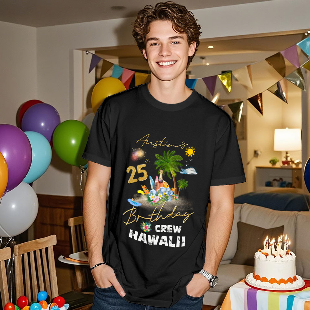 Celebrating My Birthday in Hawaii Personalized Hawaii Birthday Crew Shirts Birthday Shirt Hawaiian Family Birthday Party Tees
