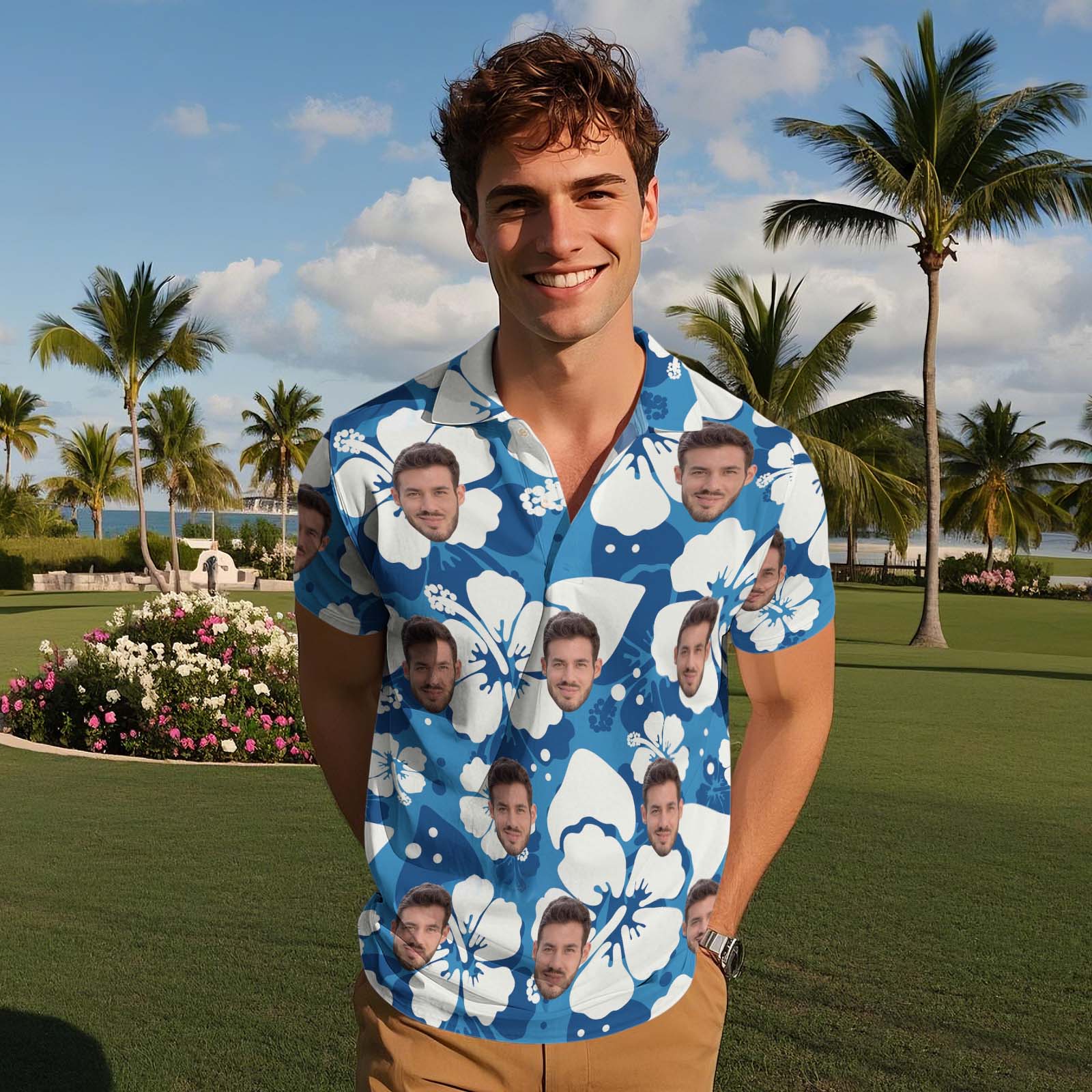 Custom All Over Print Polo Shirt Personalized Polo Logo Dog Face Polo Shirt For Men