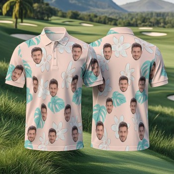 Custom Logo White Flower Polo Shirts Personalized Pink Polo Shirt Gift for Him