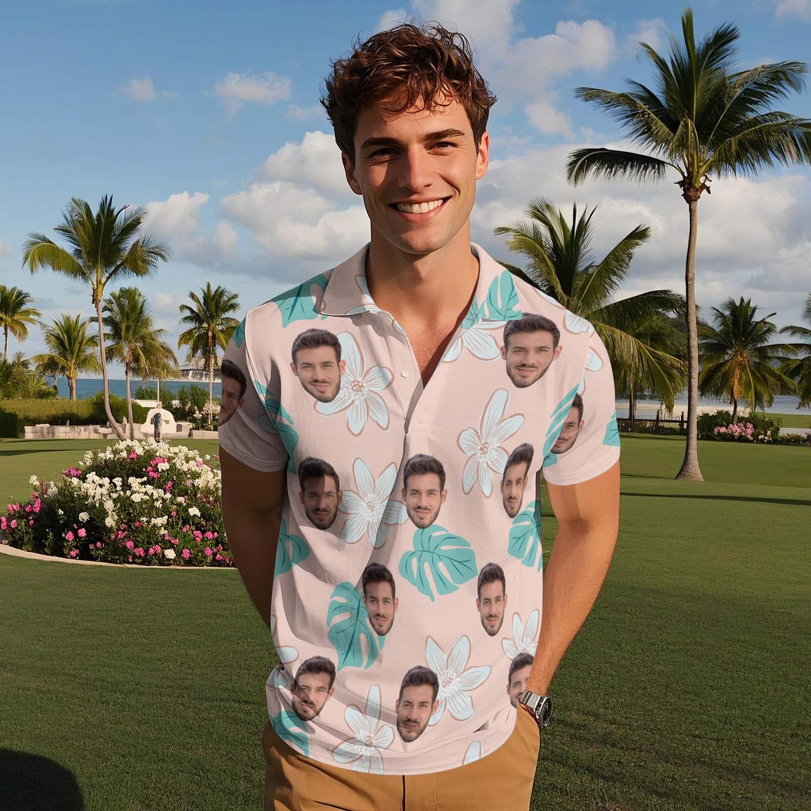 Custom Logo White Flower Polo Shirts Personalized Pink Polo Shirt Gift for Him