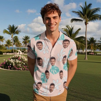 Custom Logo White Flower Polo Shirts Personalized Pink Polo Shirt Gift for Him