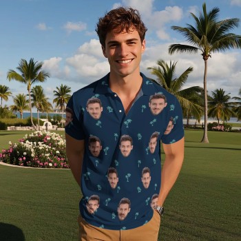 Custom Dark Blue Golf Shirt All Over Print Shirt Personalized Polo Shirts Gift For Boyfriend