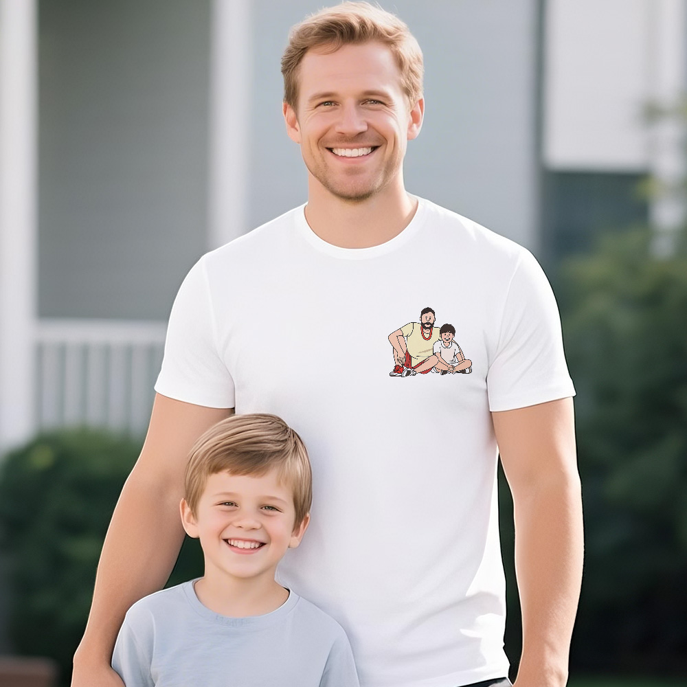 Personalized T-shirt Custom Dad and Kids Loving Photo Cartoon Style Design Perfect Father's Day Gift