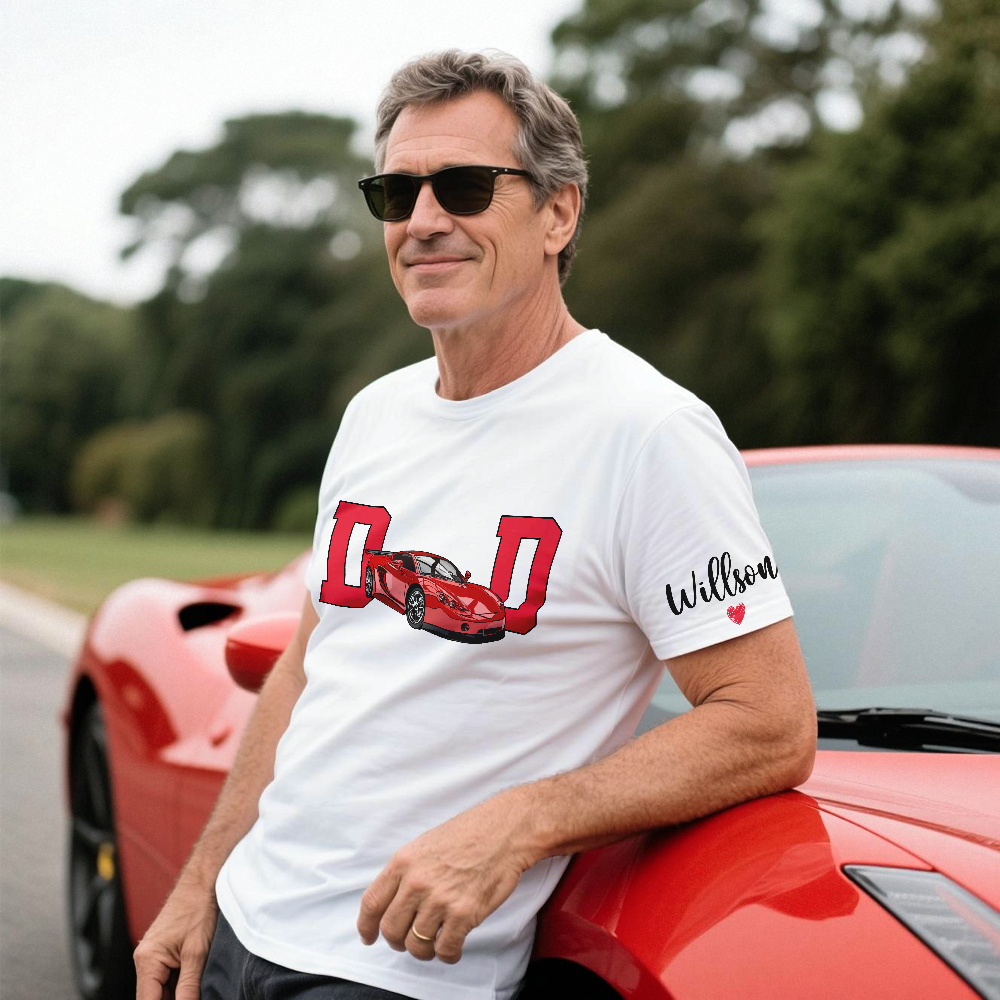Personalized T-shirt Embroidered Custom Car Photo with Cool Dad Design Attractive Father's Day Gift