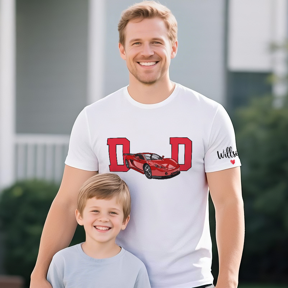 Personalized T-shirt Embroidered Custom Car Photo with Cool Dad Design Attractive Father's Day Gift