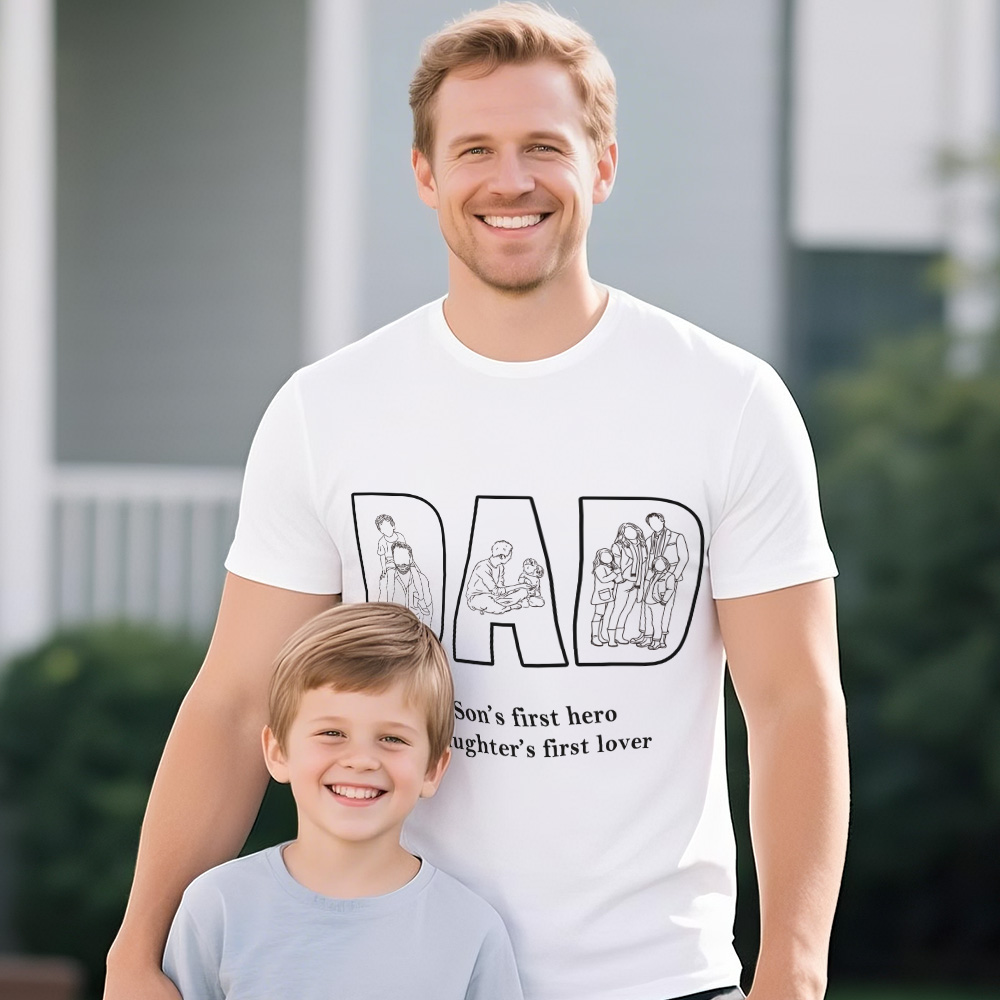 Personalized T-shirt Custom Photos with Dad Pattern Design Perfect Gift for Father's Day