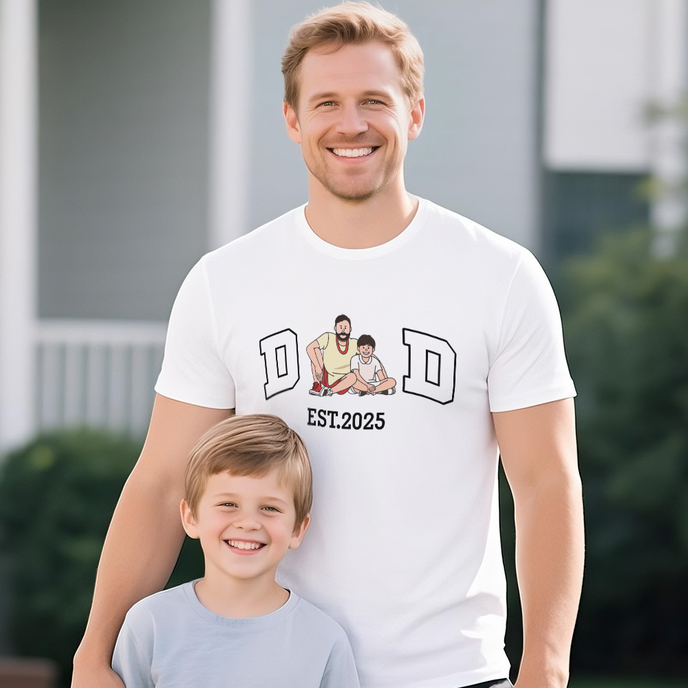 Personalized T-shirt Embroidered Dad with Custom Photo Design Unique Gift for Father's Day