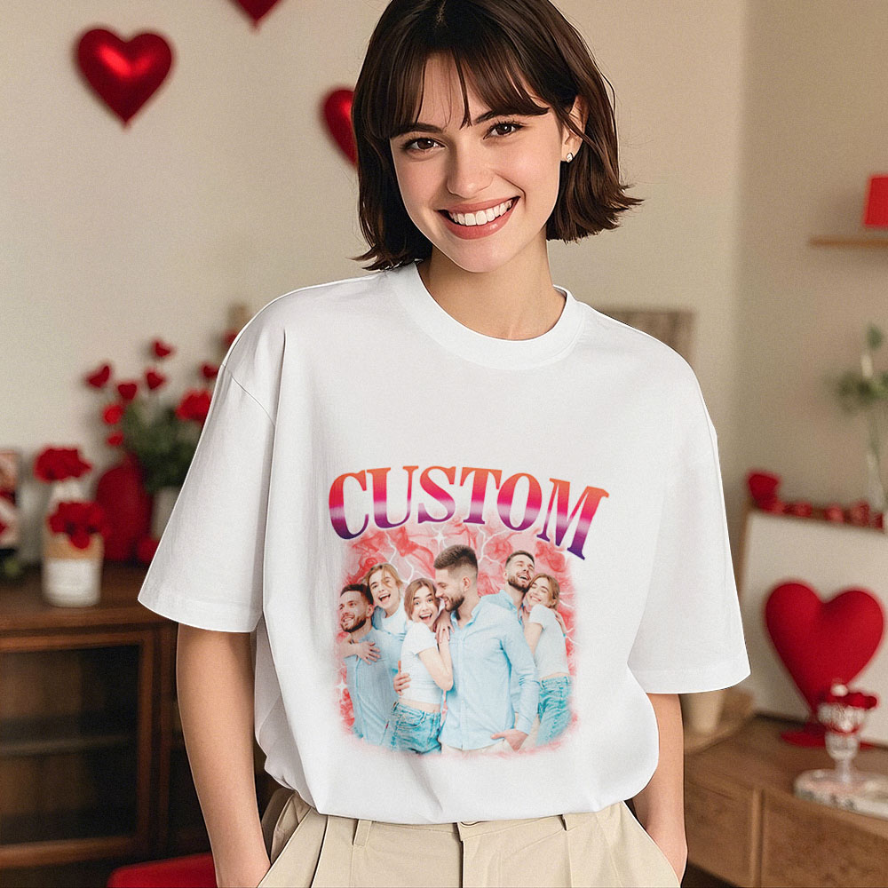 Custom Valentine Photo Shirt for Couples Personalized Love Collage Tee Romantic Gift for Boyfriend Girlfriend